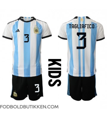 Argentina Nicolas Tagliafico #3 Hjemmebanetrøje Børn VM 2022 Kortærmet (+ Korte bukser)